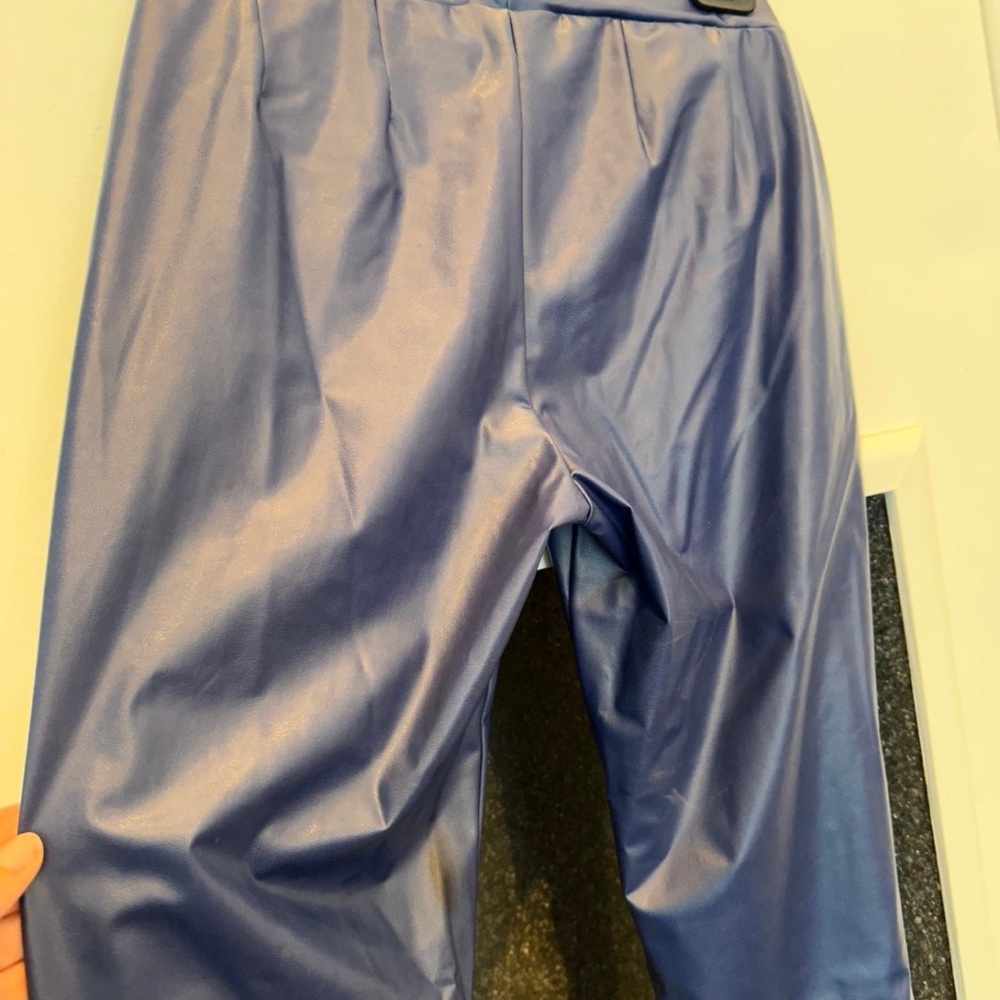 Chiara Boni La Petite Robe Faux Leather Blue Navy pants women's size 6 BNWT - Picture 7 of 8
